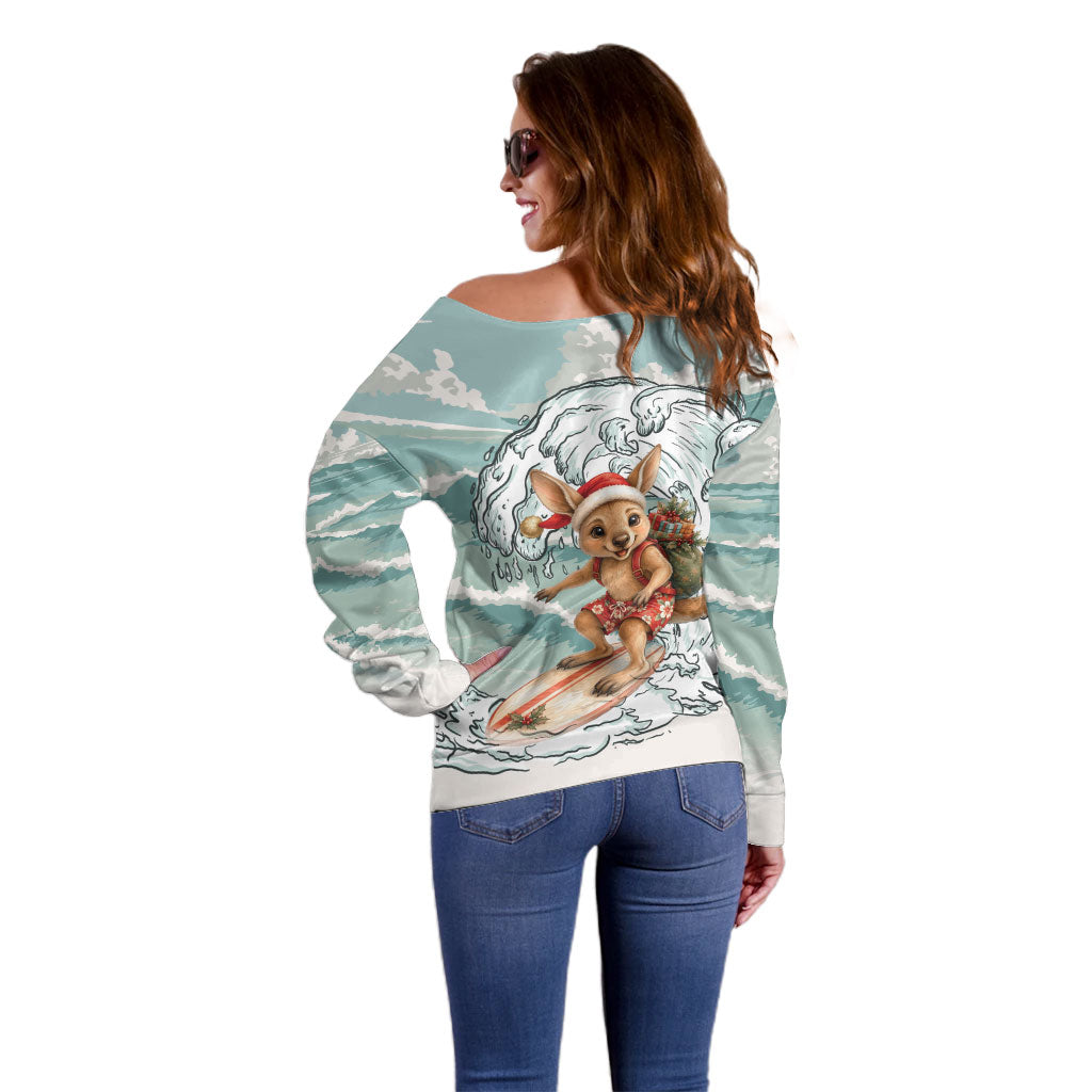 Aussie Festive Wallaby Christmas Off Shoulder Sweater Surf's up Santa Animal Lover
