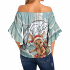 Aussie Festive Wallaby Christmas Off Shoulder Wrap Waist Top Surf's up Santa Animal Lover