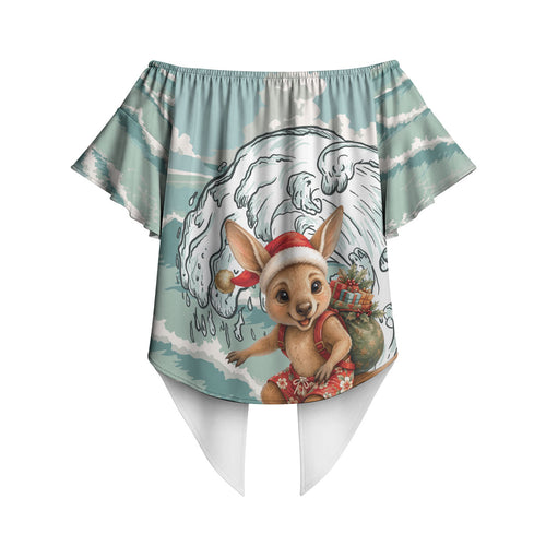 Aussie Festive Wallaby Christmas Off Shoulder Wrap Waist Top Surf's up Santa Animal Lover