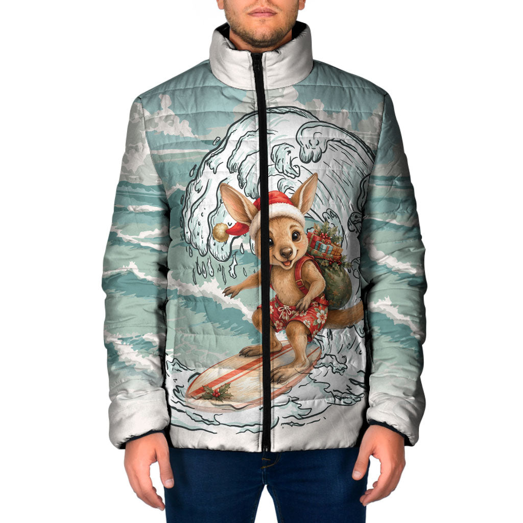 Aussie Festive Wallaby Christmas Padded Jacket Surf's up Santa Animal Lover