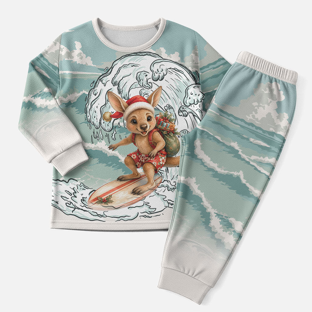 Aussie Festive Wallaby Christmas Pajama Set Surf's up Santa Animal Lover