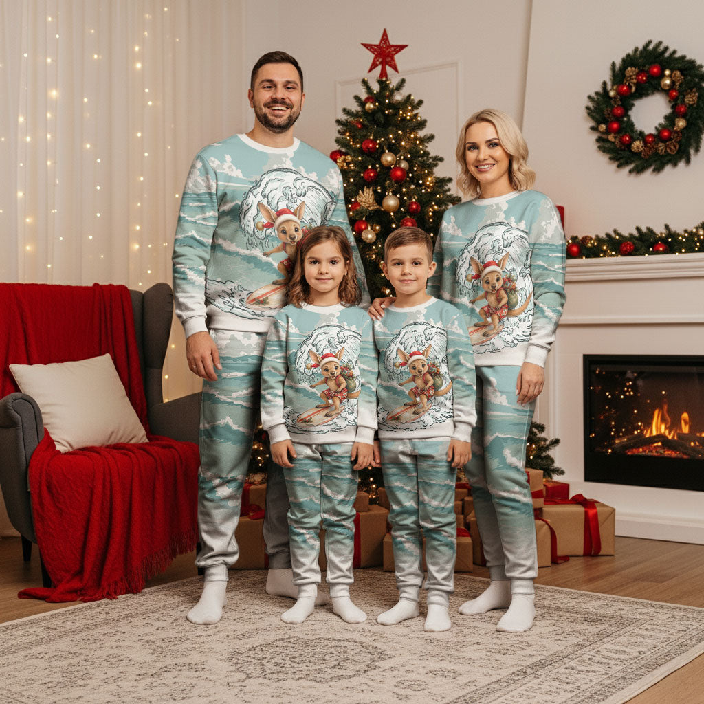 Aussie Festive Wallaby Christmas Pajama Set Surf's up Santa Animal Lover