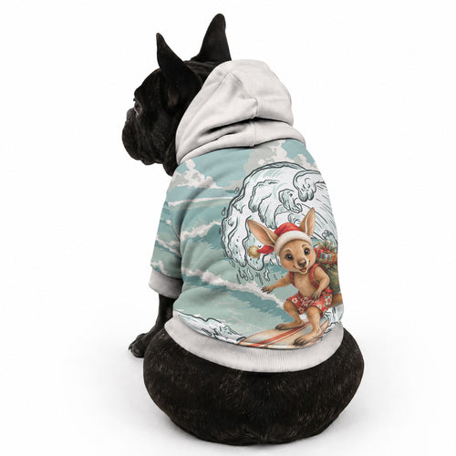 Aussie Festive Wallaby Christmas Pet Hoodie Surf's up Santa Animal Lover