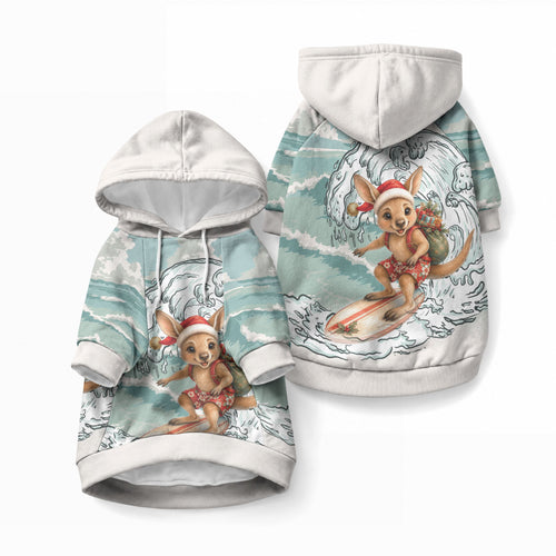 Aussie Festive Wallaby Christmas Pet Hoodie Surf's up Santa Animal Lover
