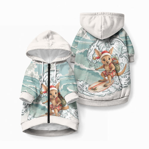 Aussie Festive Wallaby Christmas Pet Hoodie Surf's up Santa Animal Lover