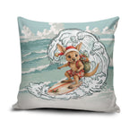Aussie Festive Wallaby Christmas Pillow Cover Surf's up Santa Animal Lover