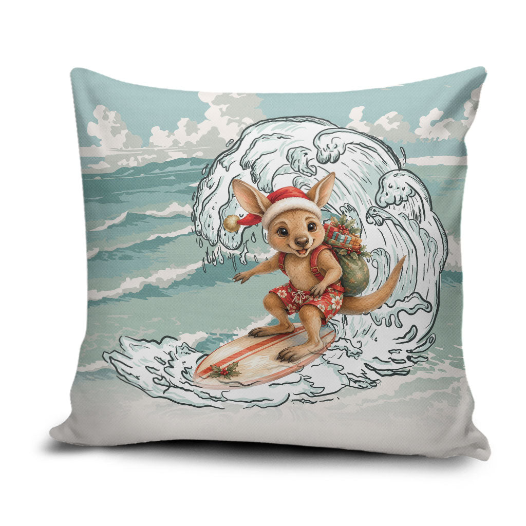 Aussie Festive Wallaby Christmas Pillow Cover Surf's up Santa Animal Lover