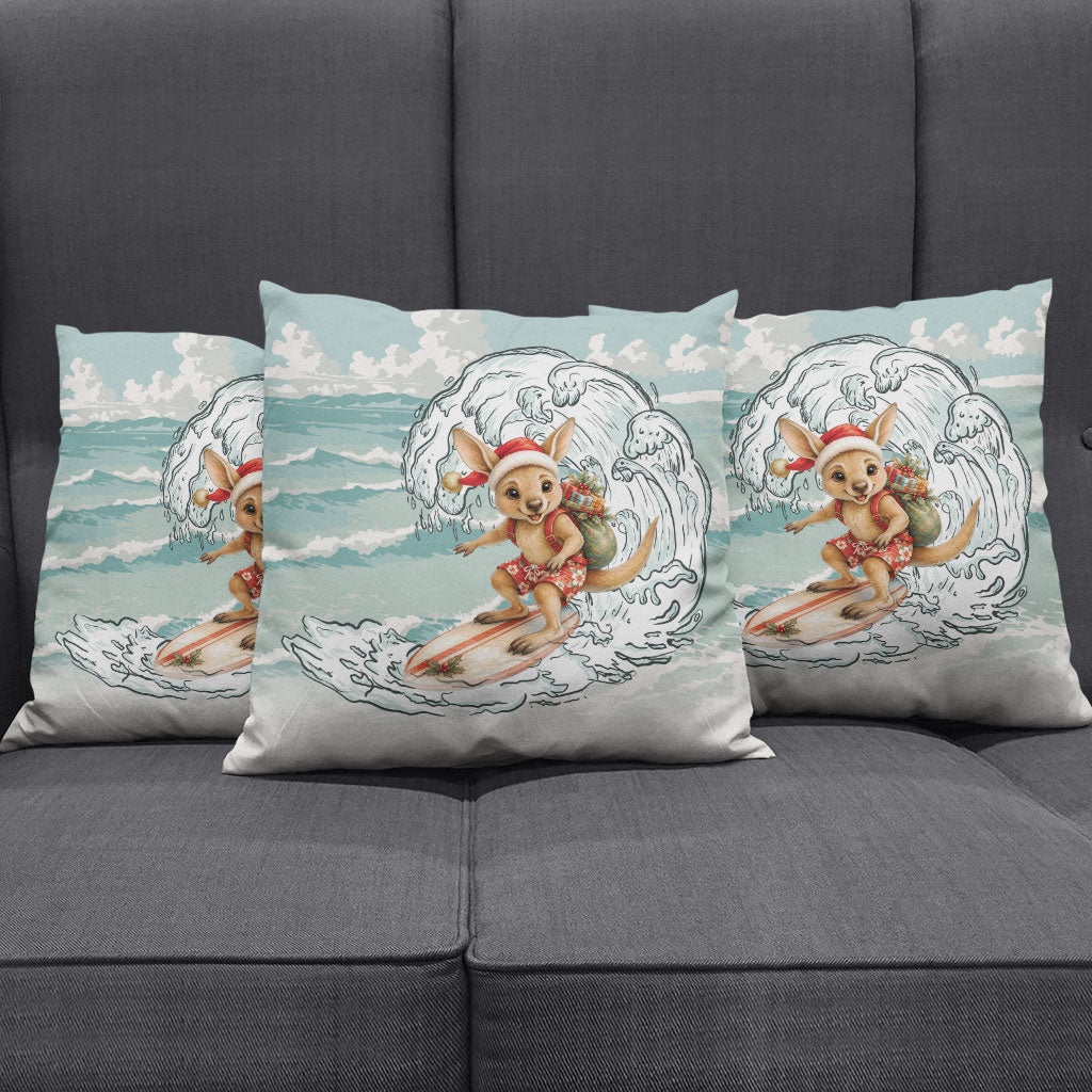 Aussie Festive Wallaby Christmas Pillow Cover Surf's up Santa Animal Lover