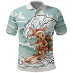 Aussie Festive Wallaby Christmas Polo Shirt Surf's up Santa Animal Lover