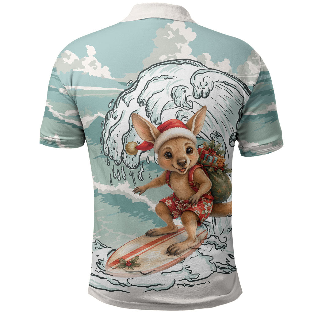 Aussie Festive Wallaby Christmas Polo Shirt Surf's up Santa Animal Lover