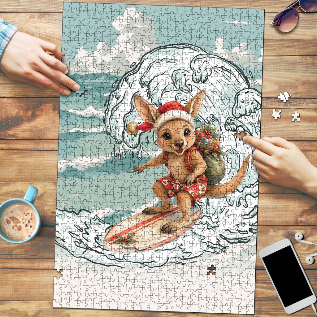 Aussie Festive Wallaby Christmas Puzzle Surf's up Santa Animal Lover