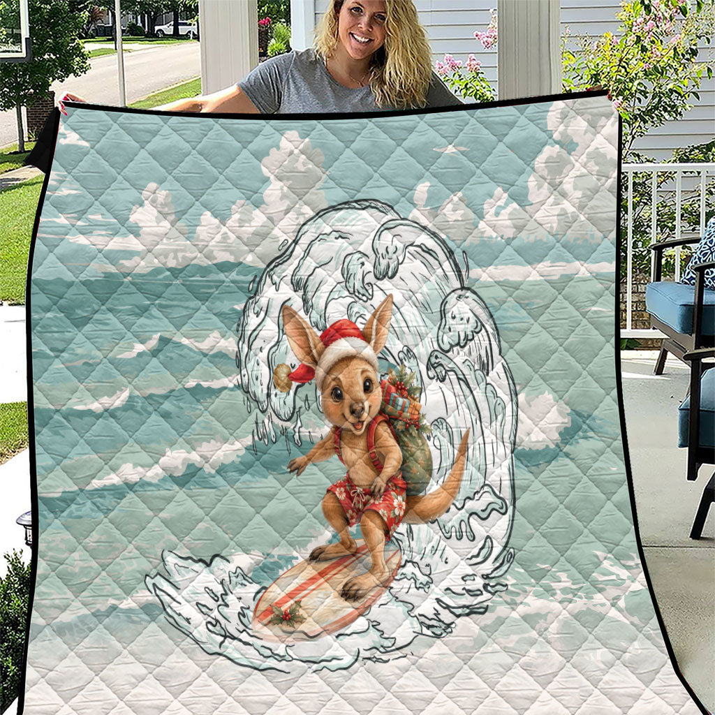 Aussie Festive Wallaby Christmas Quilt Surf's up Santa Animal Lover