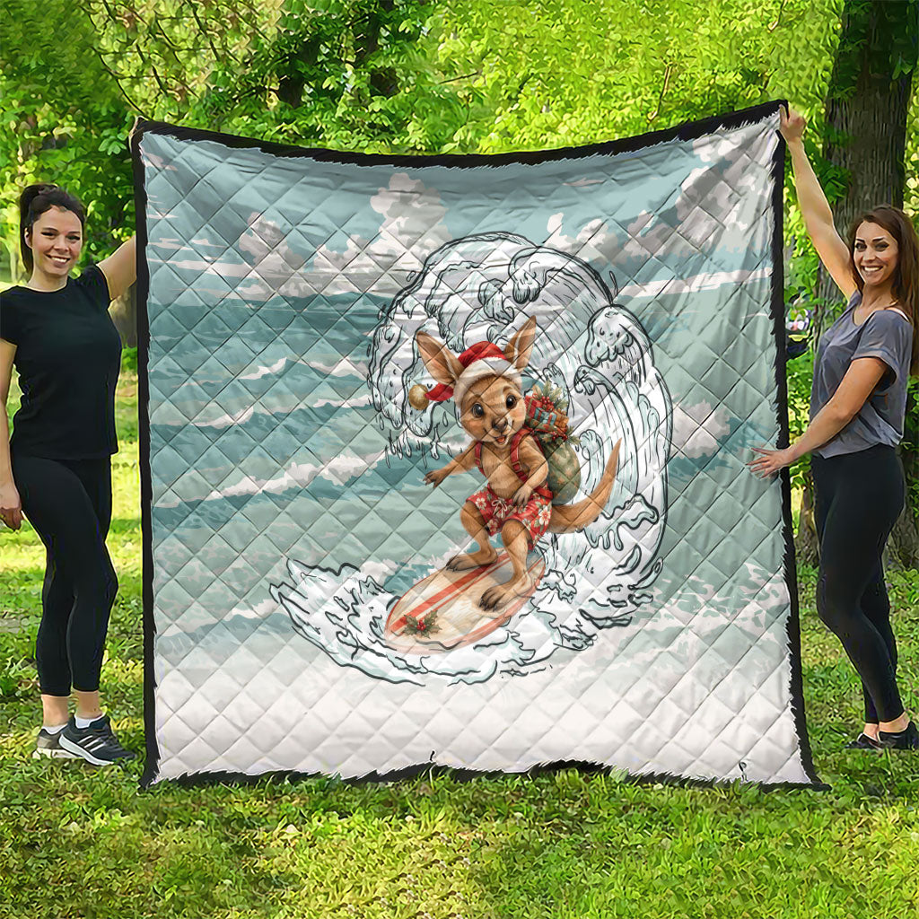 Aussie Festive Wallaby Christmas Quilt Surf's up Santa Animal Lover