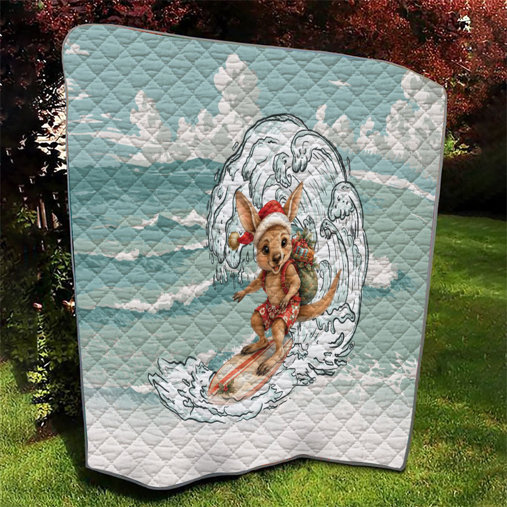 Aussie Festive Wallaby Christmas Quilt Surf's up Santa Animal Lover