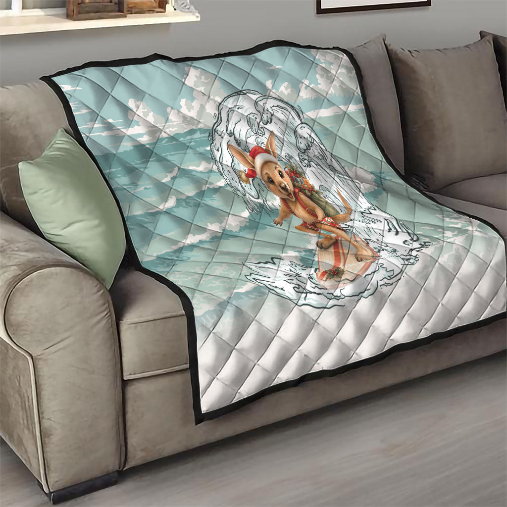 Aussie Festive Wallaby Christmas Quilt Surf's up Santa Animal Lover