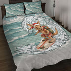 Aussie Festive Wallaby Christmas Quilt Bed Set Surf's up Santa Animal Lover