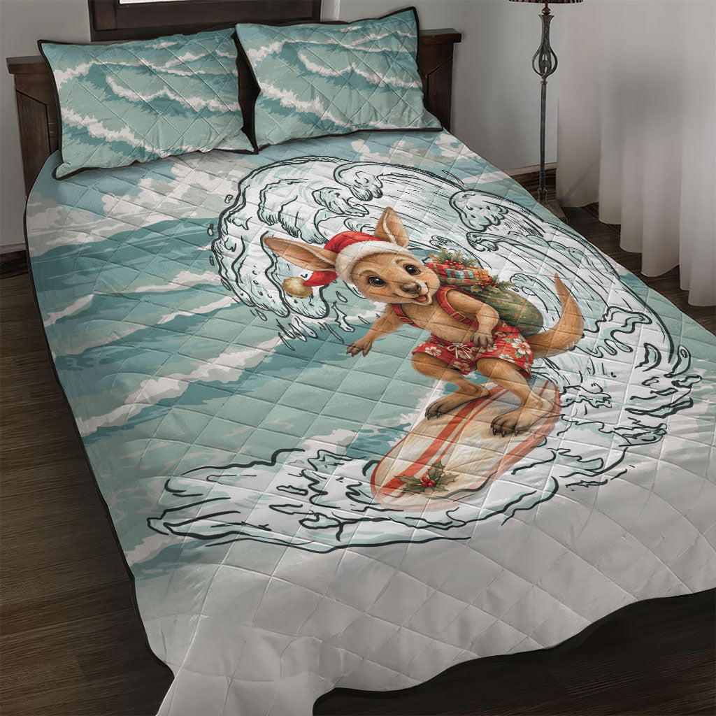 Aussie Festive Wallaby Christmas Quilt Bed Set Surf's up Santa Animal Lover