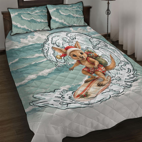 Aussie Festive Wallaby Christmas Quilt Bed Set Surf's up Santa Animal Lover