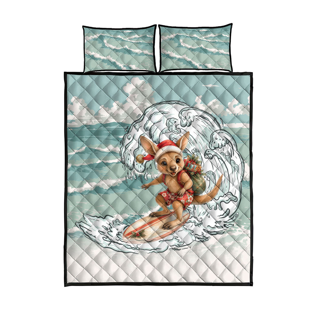 Aussie Festive Wallaby Christmas Quilt Bed Set Surf's up Santa Animal Lover