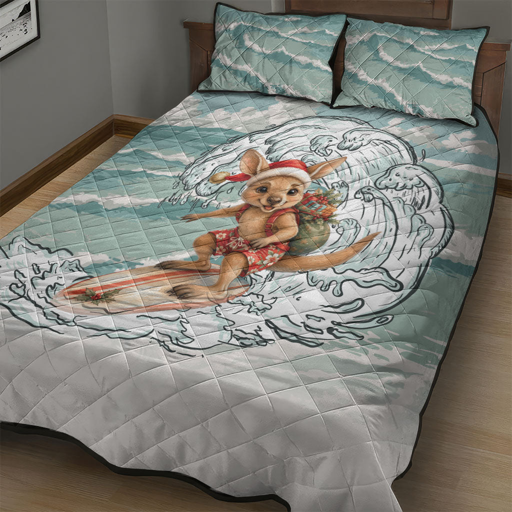 Aussie Festive Wallaby Christmas Quilt Bed Set Surf's up Santa Animal Lover