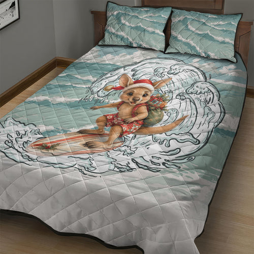 Aussie Festive Wallaby Christmas Quilt Bed Set Surf's up Santa Animal Lover