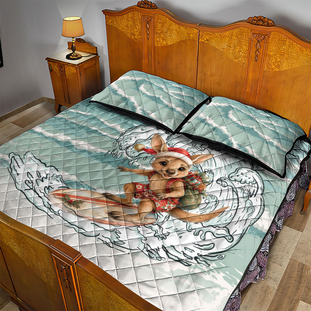 Aussie Festive Wallaby Christmas Quilt Bed Set Surf's up Santa Animal Lover