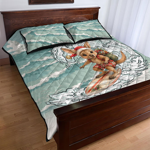 Aussie Festive Wallaby Christmas Quilt Bed Set Surf's up Santa Animal Lover