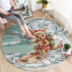 Aussie Festive Wallaby Christmas Round Carpet Surf's up Santa Animal Lover