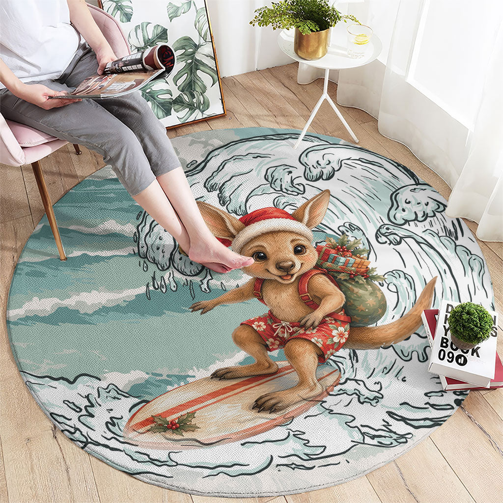 Aussie Festive Wallaby Christmas Round Carpet Surf's up Santa Animal Lover