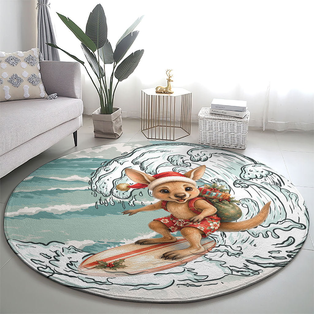Aussie Festive Wallaby Christmas Round Carpet Surf's up Santa Animal Lover
