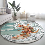 Aussie Festive Wallaby Christmas Round Carpet Surf's up Santa Animal Lover