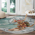 Aussie Festive Wallaby Christmas Round Carpet Surf's up Santa Animal Lover