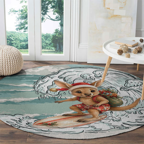 Aussie Festive Wallaby Christmas Round Carpet Surf's up Santa Animal Lover
