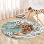 Aussie Festive Wallaby Christmas Round Carpet Surf's up Santa Animal Lover