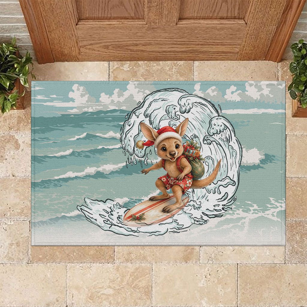 Aussie Festive Wallaby Christmas Rubber Doormat Surf's up Santa Animal Lover