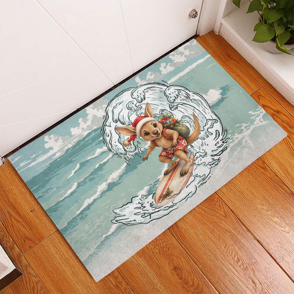 Aussie Festive Wallaby Christmas Rubber Doormat Surf's up Santa Animal Lover