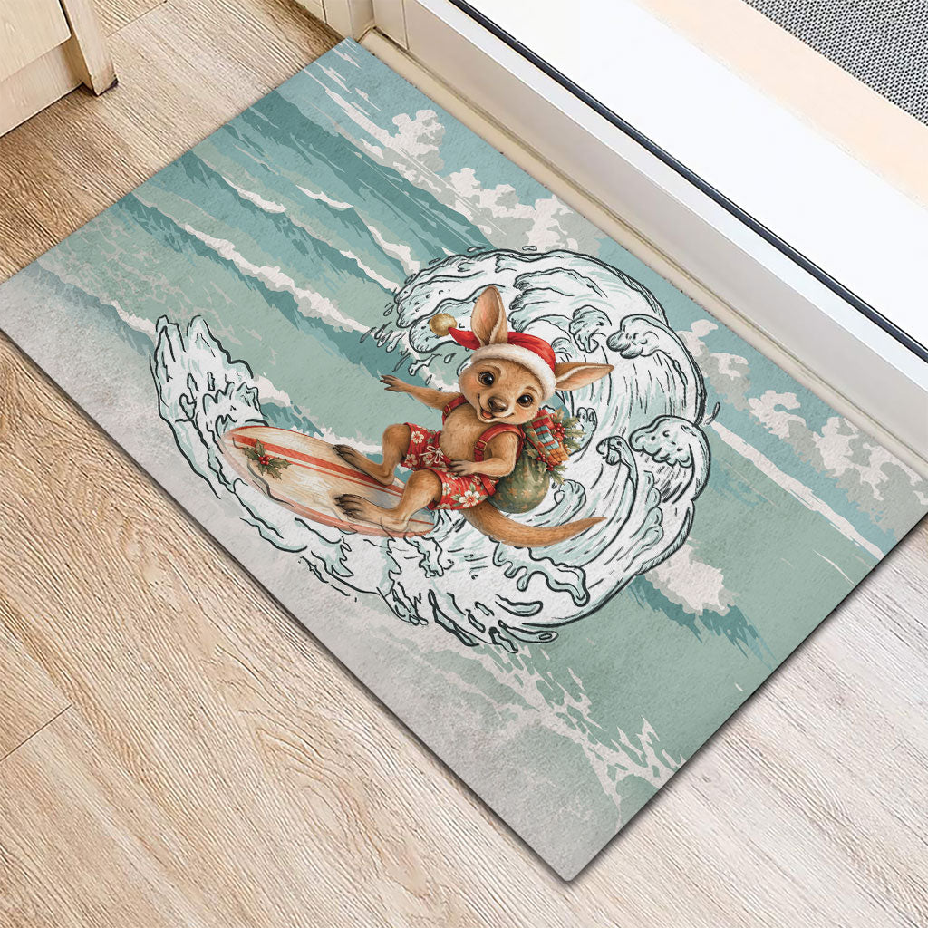Aussie Festive Wallaby Christmas Rubber Doormat Surf's up Santa Animal Lover