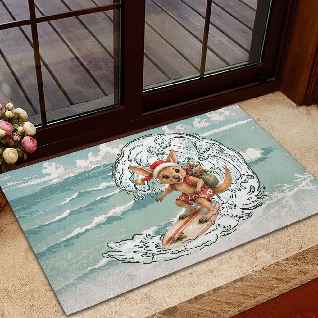 Aussie Festive Wallaby Christmas Rubber Doormat Surf's up Santa Animal Lover