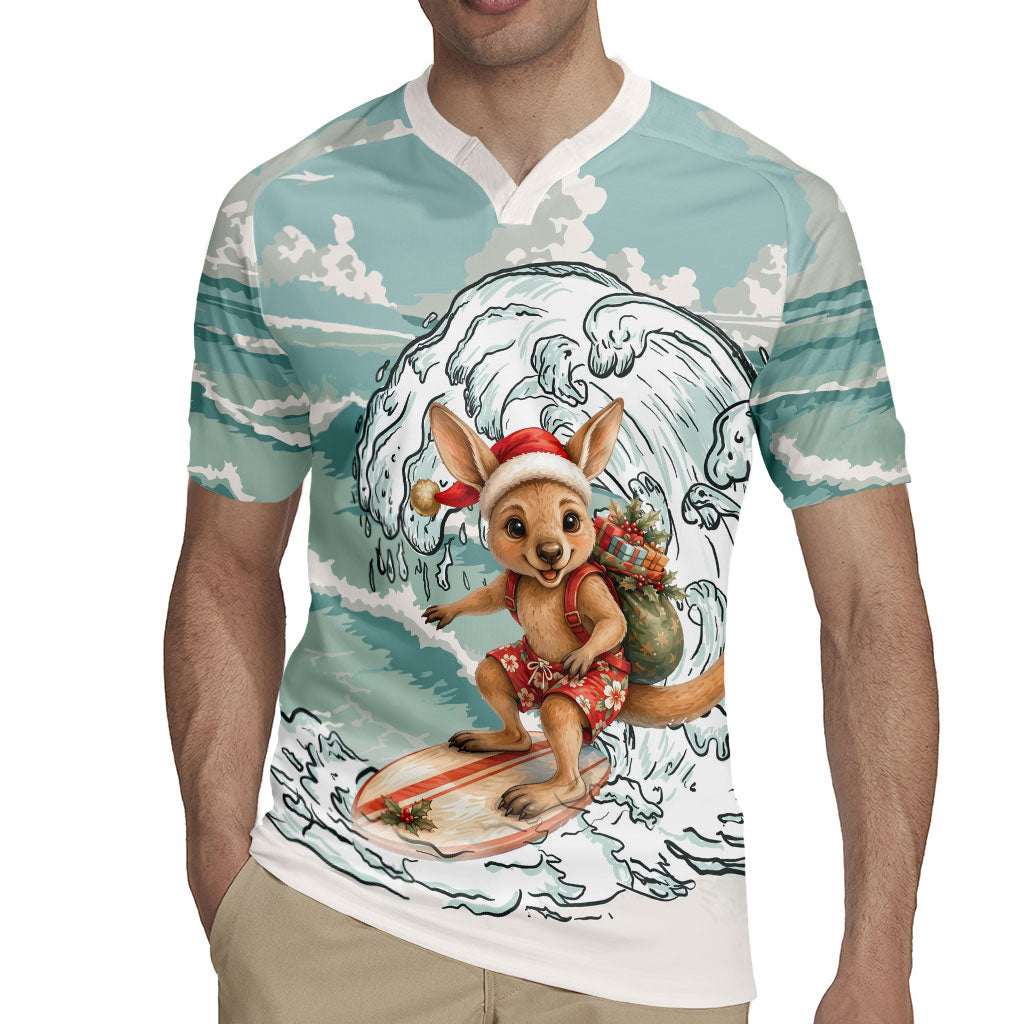 Aussie Festive Wallaby Christmas Rugby Jersey Surf's up Santa Animal Lover
