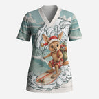 Aussie Festive Wallaby Christmas Scrub Top Surf's up Santa Animal Lover