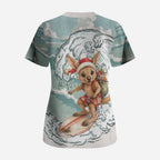 Aussie Festive Wallaby Christmas Scrub Top Surf's up Santa Animal Lover