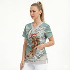 Aussie Festive Wallaby Christmas Scrub Top Surf's up Santa Animal Lover