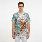 Aussie Festive Wallaby Christmas Scrub Top Surf's up Santa Animal Lover