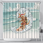 Aussie Festive Wallaby Christmas Shower Curtain Surf's up Santa Animal Lover