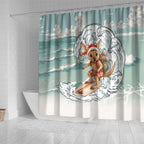 Aussie Festive Wallaby Christmas Shower Curtain Surf's up Santa Animal Lover
