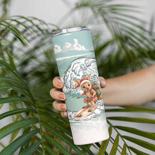 Aussie Festive Wallaby Christmas Skinny Tumbler Surf's up Santa Animal Lover