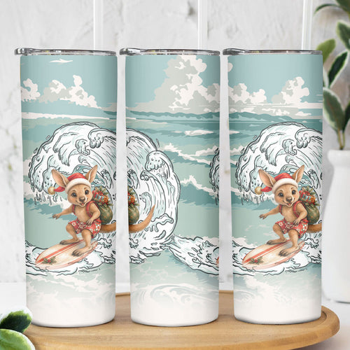 Aussie Festive Wallaby Christmas Skinny Tumbler Surf's up Santa Animal Lover