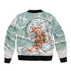 Aussie Festive Wallaby Christmas Sleeve Zip Bomber Jacket Surf's up Santa Animal Lover