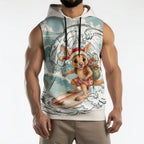 Aussie Festive Wallaby Christmas Sleeveless Hoodie Surf's up Santa Animal Lover