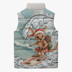 Aussie Festive Wallaby Christmas Sleeveless Puffer Jacket Surf's up Santa Animal Lover